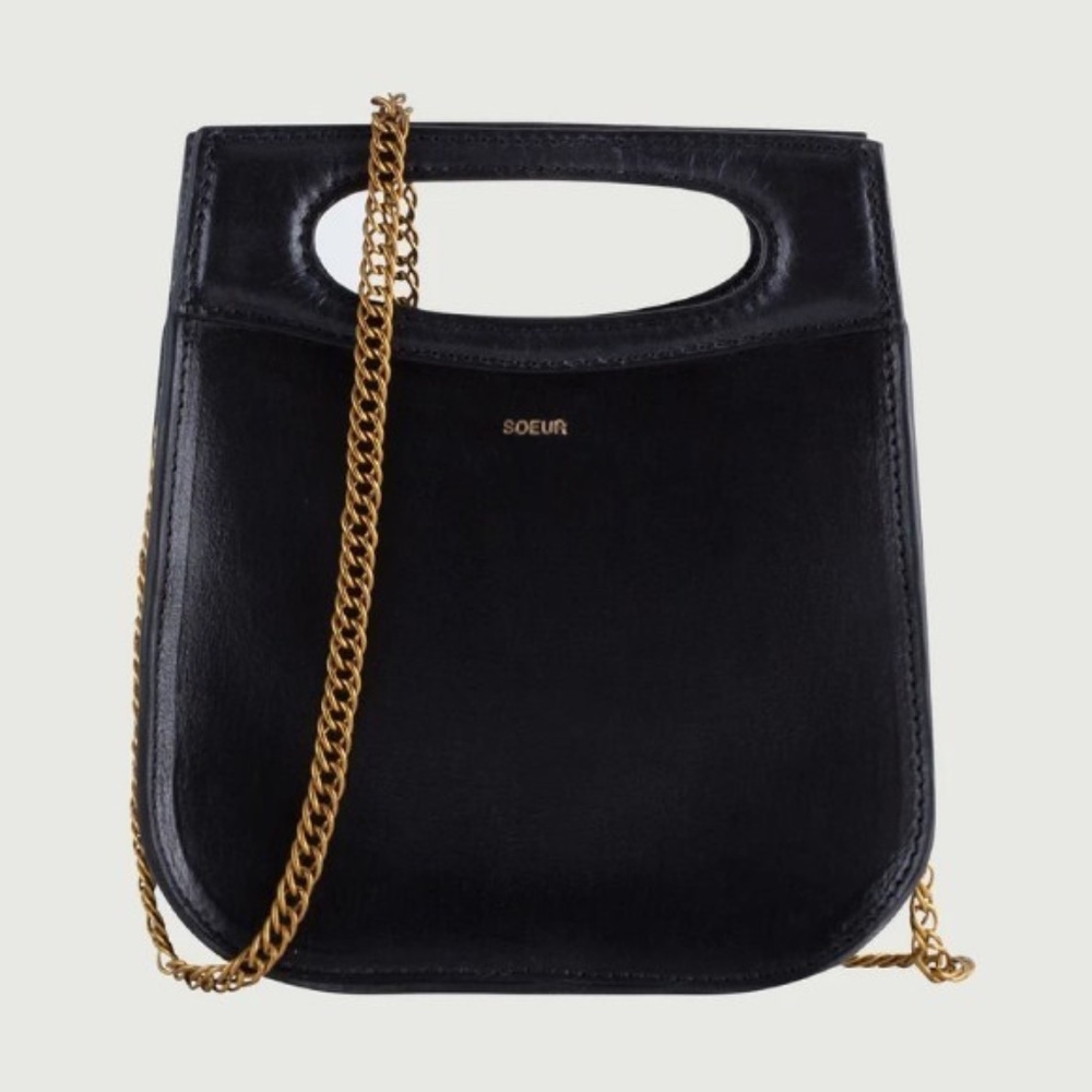 Soeur Black Leather Cheri Purse Bag Chain